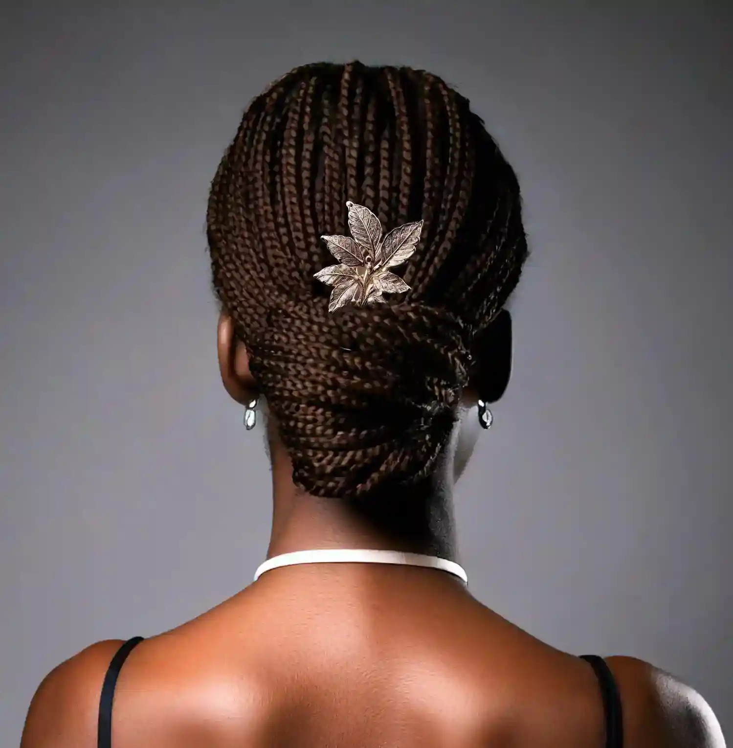Barette La Sublime in situ Barrette La Sublime de Løv ornée de feuilles argentée portée en chignon