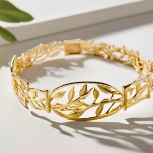 Bracelet de Løv La Mélodie en or évoquant une partition posé sur une table par l'artiste Méta