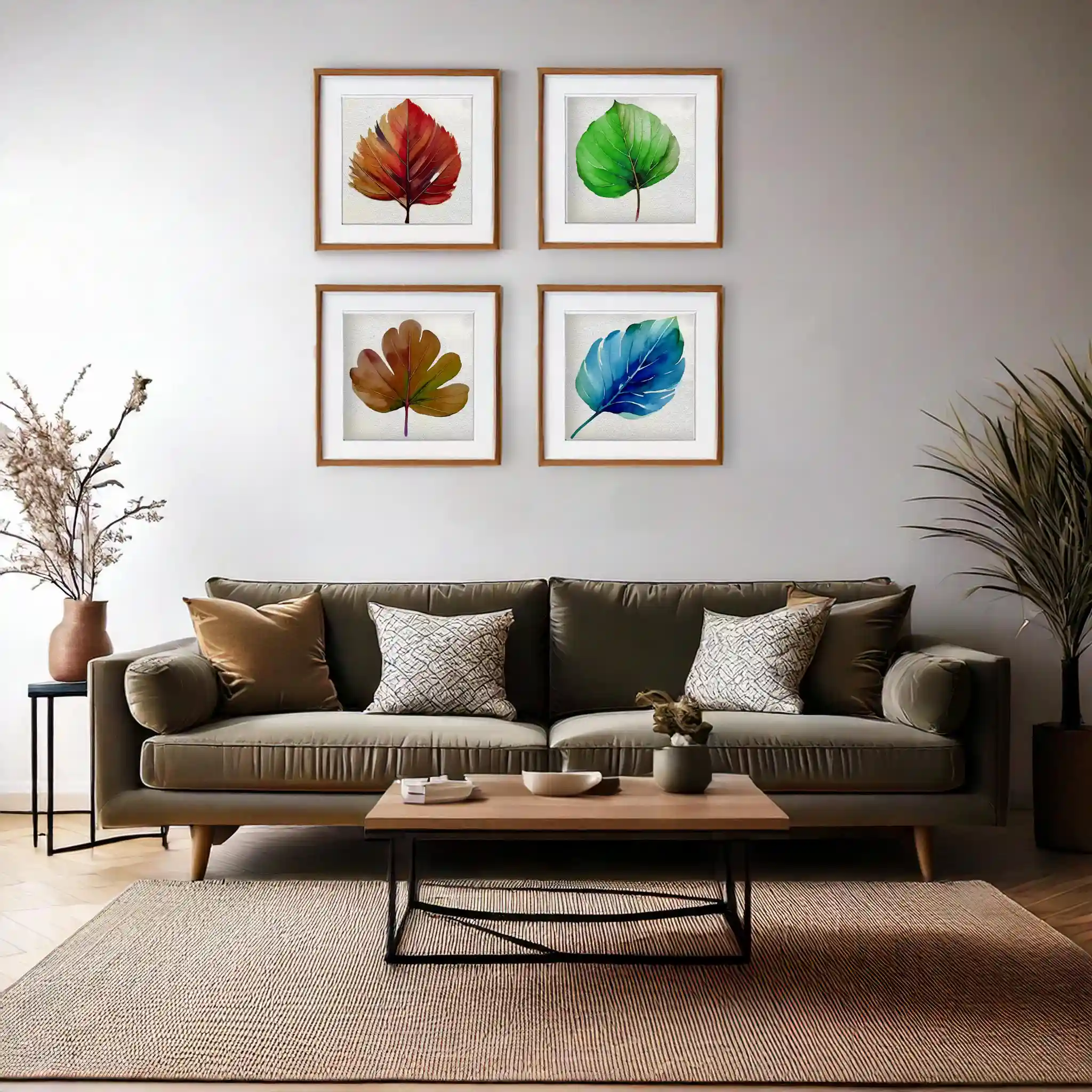 Tableaux feuilles In situ Tableaux Chant des saisons. Quadryptique représentant 4 feuilles à travers les saisons